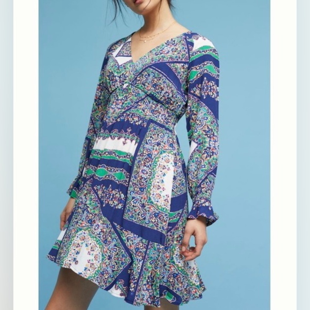 Anthropologie Maeve Purple Print Viscose Dress NWT